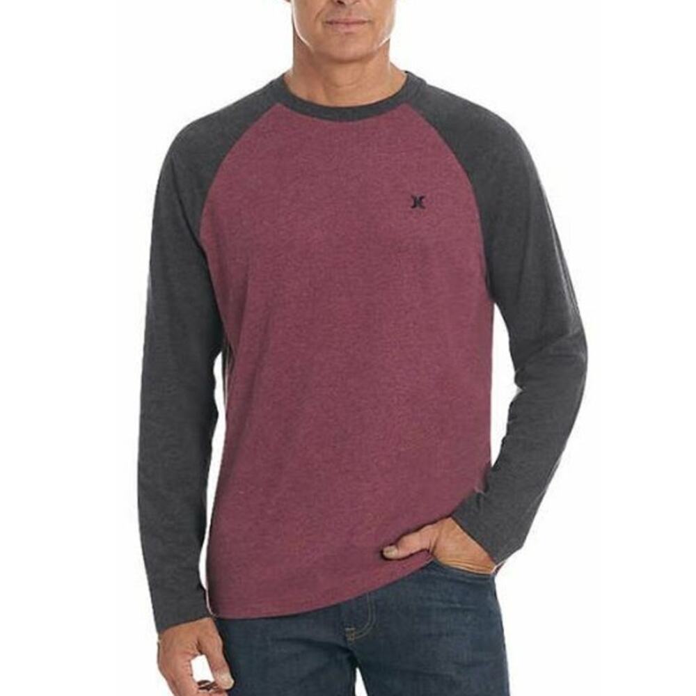 Stylish Hurley Men's Small Burgundy Color Block Long Sleeve Tee